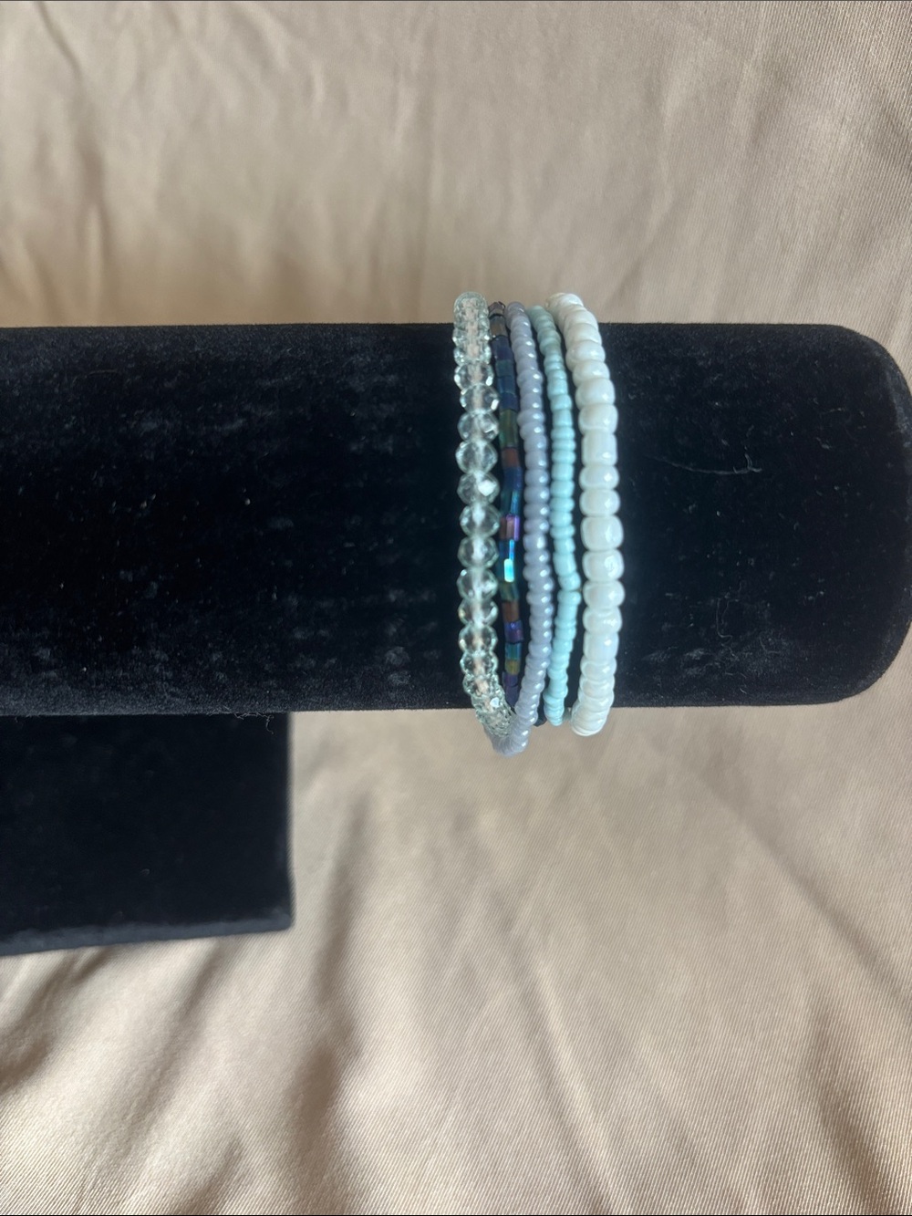 Pale Blue Stacked Beaded Bracelet Set